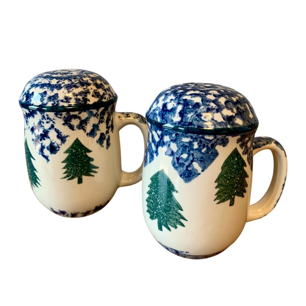 Tienshan Salt & Pepper Shakers Folk Craft Cabin in the Snow Vintage Stoneware